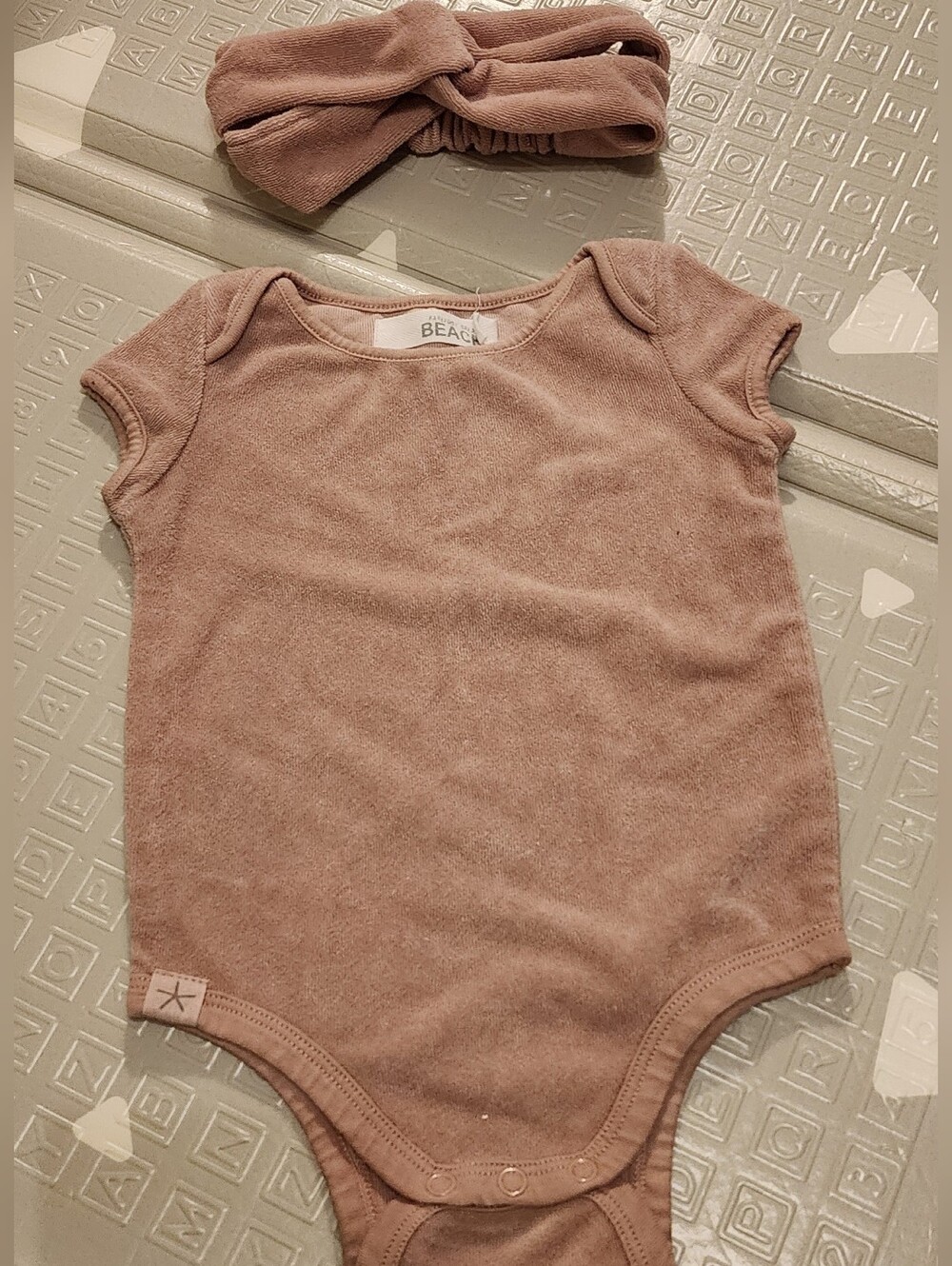 Barefoot Dreams Beach Mauve Terry Infant Romper With Headband